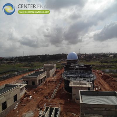 廃水処理施設のダブルメムラン屋根: バイオガスを採集し貯蔵するための廃水をカバーする